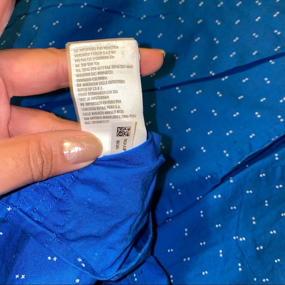AEO Men’s blue & white button up shirt large - Picture 12 of 15